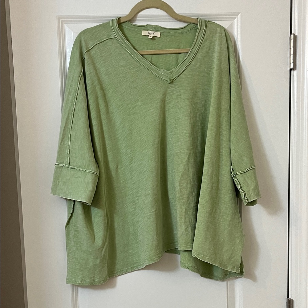Easel Sage Green V-Neck Tunic